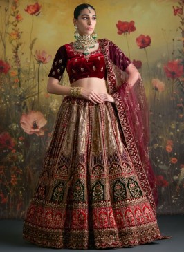 Multi Colour Velvet Trendy Lehenga Choli