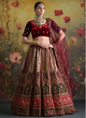 Multi Colour Velvet Trendy Lehenga Choli