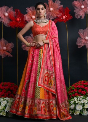 Multi Colour Viscose A Line Lehenga Choli