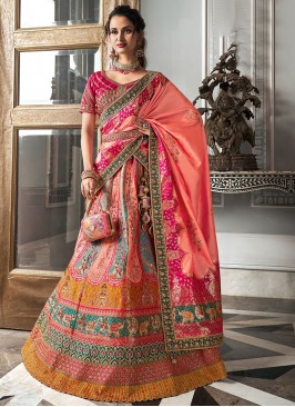 Multi Colour Wedding Banarasi Silk Trendy Lehenga Choli