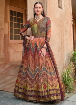 Multi Colour Zari Ceremonial Readymade Floor Length Gown 