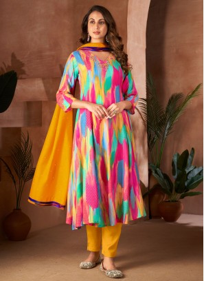 Muslin Handwork Multi Colour Designer Salwar Suit