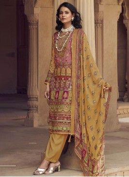 Muslin Salwar Suit in Multi Colour