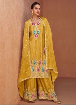 Mustard Embroidered Chinon Trendy Salwar Kameez