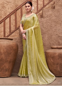 Mustard Embroidered Reception Classic Designer Saree