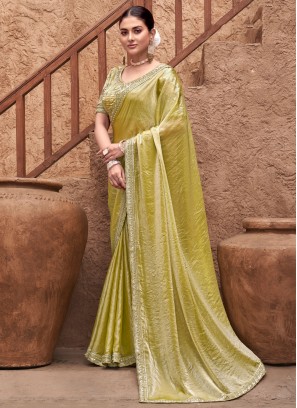 Mustard Embroidered Reception Classic Designer Saree