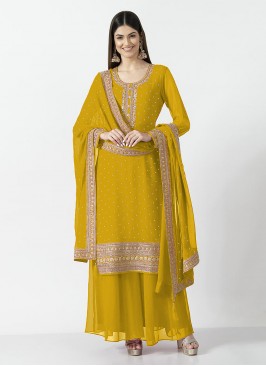 Mustard Georgette Sequins Readymade Suit