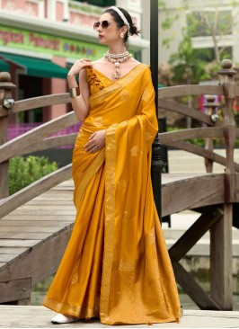 Mustard Weaving Satin Classic Saree