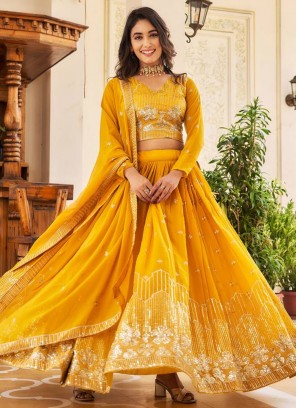 Mystical Faux Georgette Embroidered Yellow Readymade Lehenga Choli