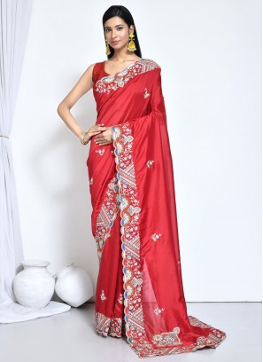 Mystical Red Crepe Silk Classic Saree