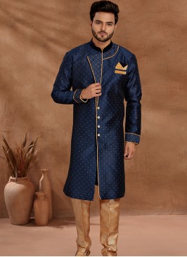 Navy Blue and Chikoo Set with Jaqard Top and Art S