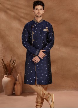 Navy Blue and Chikoo Set with Jaqard Top and Art S