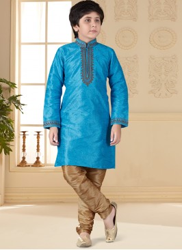 Sky Blue Art silk Indo Western Suit for Boys.