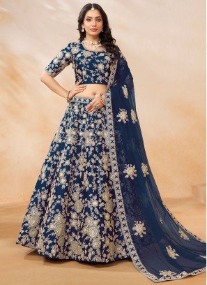 Navy Blue Ceremonial Art Silk Designer Lehenga Choli