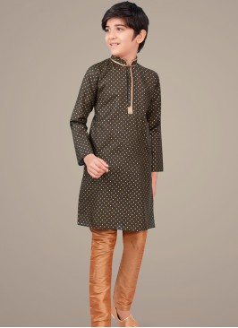 Mehndi Green cottan silk Indo Western Suit for Boys.