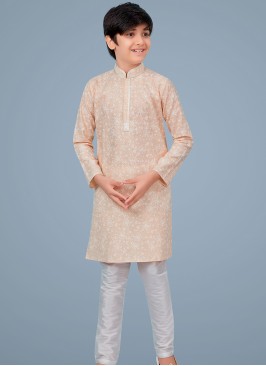 Light Peach cotton silk Indo Western Suit for Boys