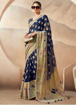 Navy Blue Georgette Ceremonial Designer Saree