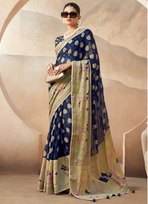 Navy Blue Georgette Ceremonial Designer Saree