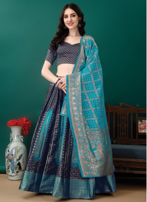 Navy Blue Jacquard Work Festival Designer Lehenga Choli