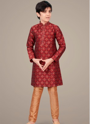 Marron jaquard Indo Western Suit for Boys.