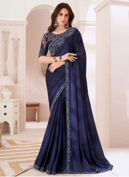 Navy Blue Lace Chiffon Contemporary Saree