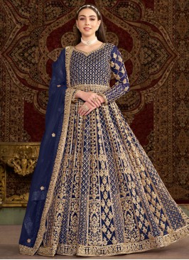 Navy Blue Net Sangeet Trendy Gown