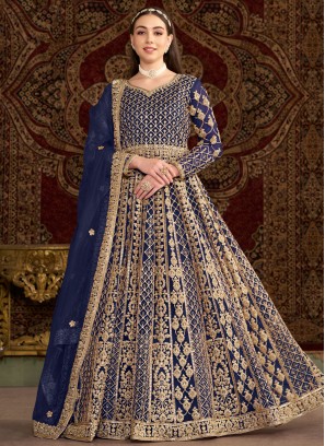 Navy Blue Net Sangeet Trendy Gown