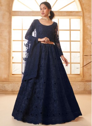 Navy Blue Net Stone Lehenga Choli