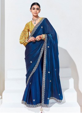 Navy Blue Organza Contemporary Saree