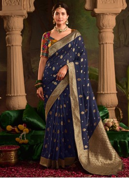 Navy Blue pure-dola Weaving Classic Saree