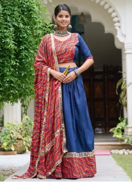 Navy Blue Rayon Readymade Lehenga Choli