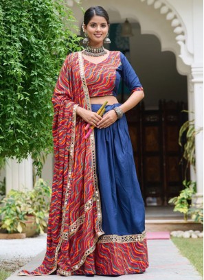 Navy Blue Rayon Readymade Lehenga Choli