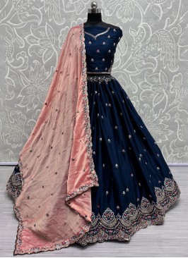 Navy Blue Silk Ceremonial Lehenga Choli