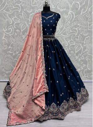 Navy Blue Silk Ceremonial Lehenga Choli