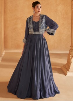 Navy Blue Silk Designer Gown