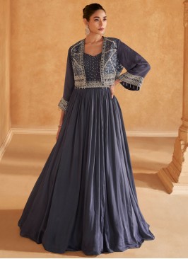 Navy Blue Silk Designer Gown