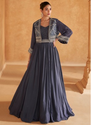 Navy Blue Silk Designer Gown