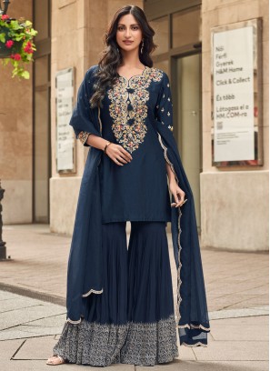 Navy Blue Silk Trendy Salwar Kameez