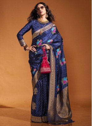 Navy Blue Weaving Classic Saree