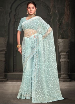 Net Aqua Blue Traditional Saree