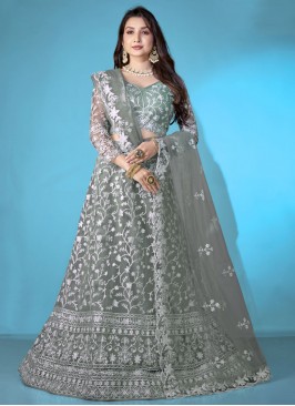 Net Embroidered Designer Lehenga Choli in Grey