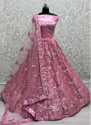 Net Embroidered Trendy Lehenga Choli in Pink