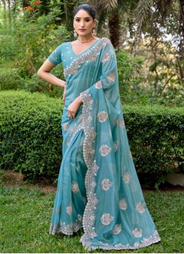 Net Firozi Traditional Saree