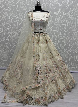 Net Multi Trendy Lehenga Choli in Off White