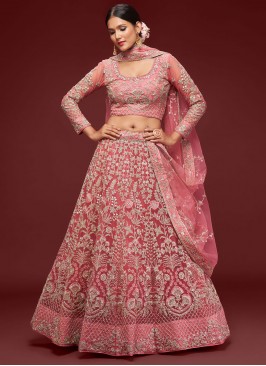 Net Pink Embroidered Trendy Lehenga Choli