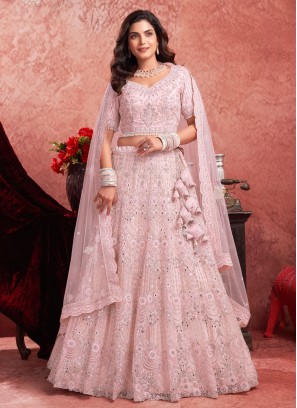 Net Sequins Pink Readymade Lehenga Choli