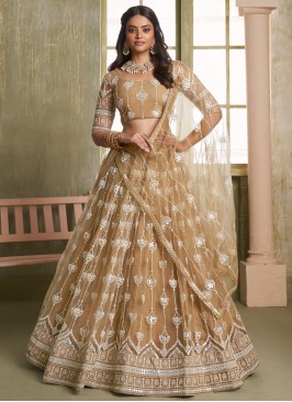 Net Thread A Line Lehenga Choli in Khaki