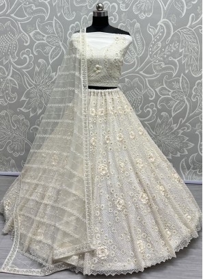 Net Thread White Lehenga Choli