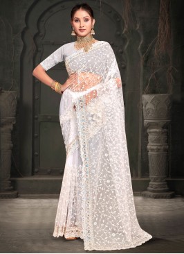 Net White Classic Saree