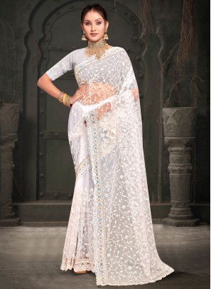 Net White Classic Saree